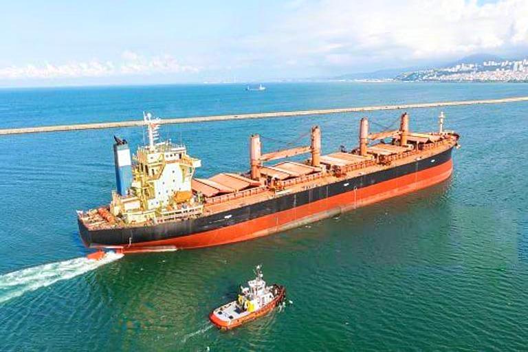 Bulk carrier vessel under way at sea